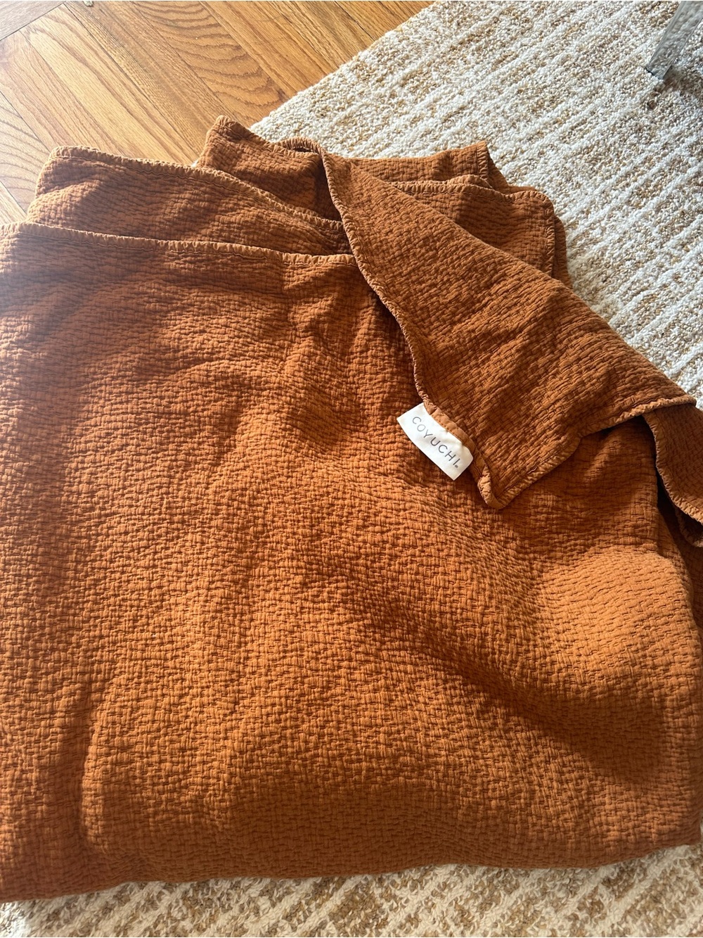 Coyuchi Organic Cotton Throw in Warm Rust Orange